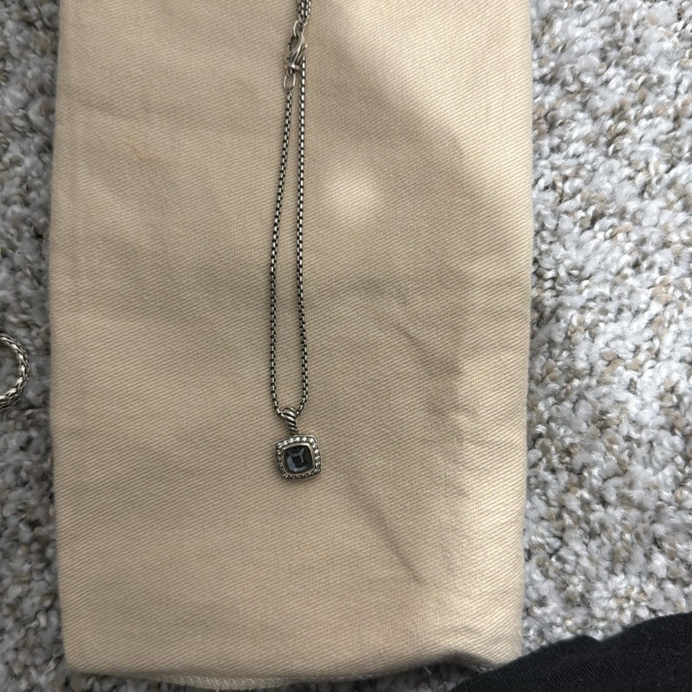 David Yurman Silver Necklace with Black Pendant
